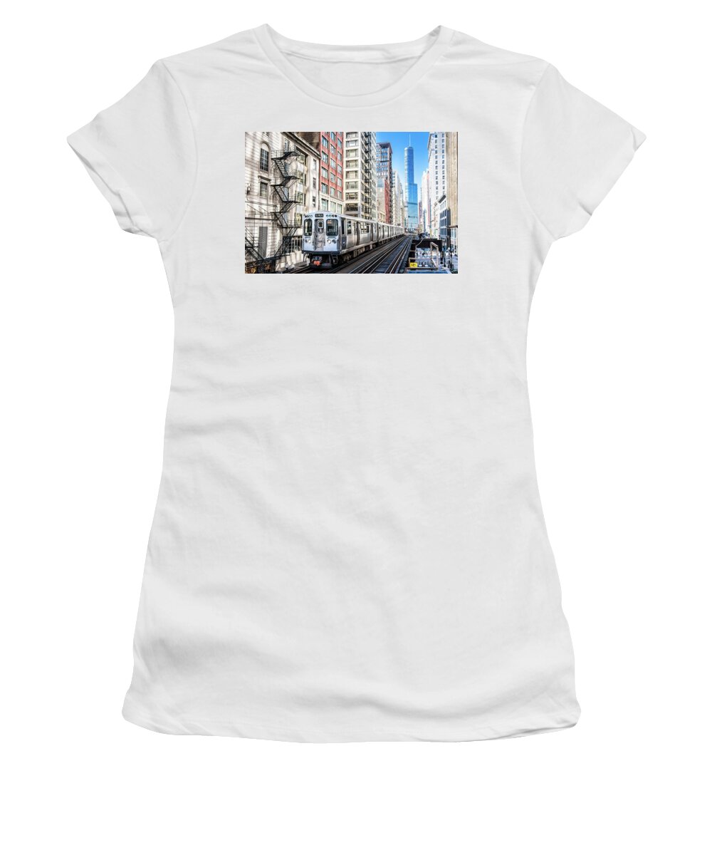 Architecture Women's T-Shirt featuring the photograph The Wabash L Train by David Levin