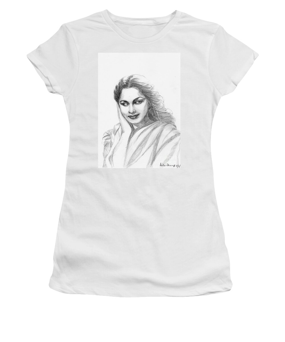 Waheeda Rehman Women's T-Shirt featuring the drawing Waheeda Rehman Bollywood Actress by Asha Sudhaker Shenoy