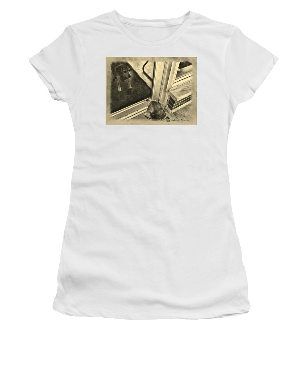 Dog Women's T-Shirt featuring the photograph Waiting For Daddy by Deborah Kunesh
