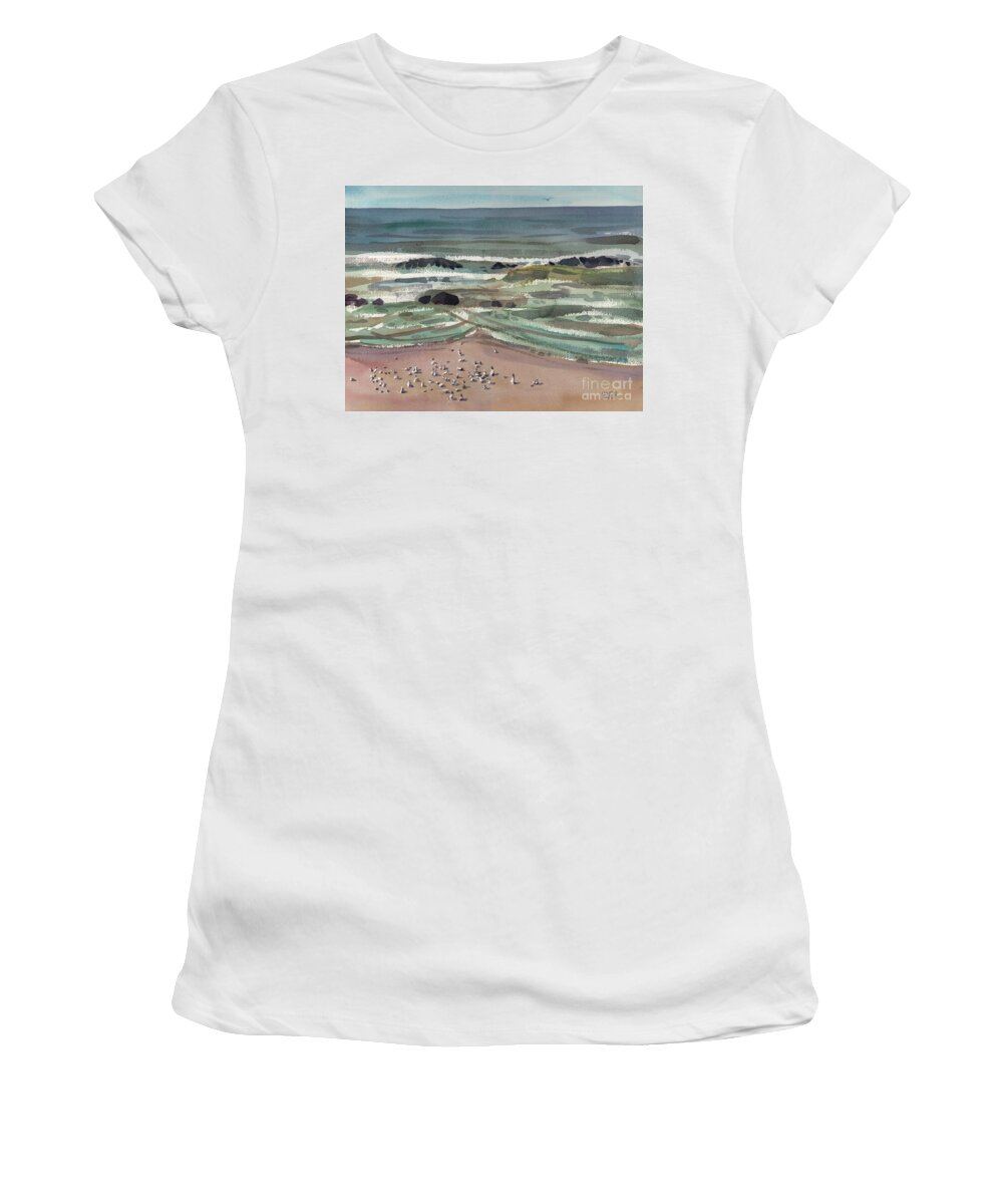 Waldport Women's T-Shirt featuring the painting Waldport Surf by Donald Maier
