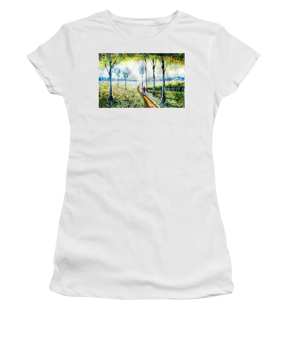 African Paintings Women's T-Shirt featuring the painting Walk into the World by Evans Yegon