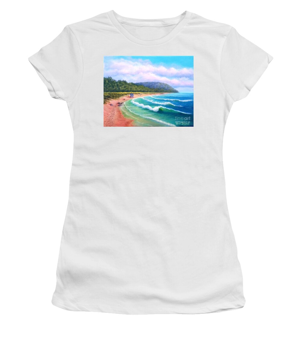Landscape Women's T-Shirt featuring the painting Walking the Beach by Sarah Irland