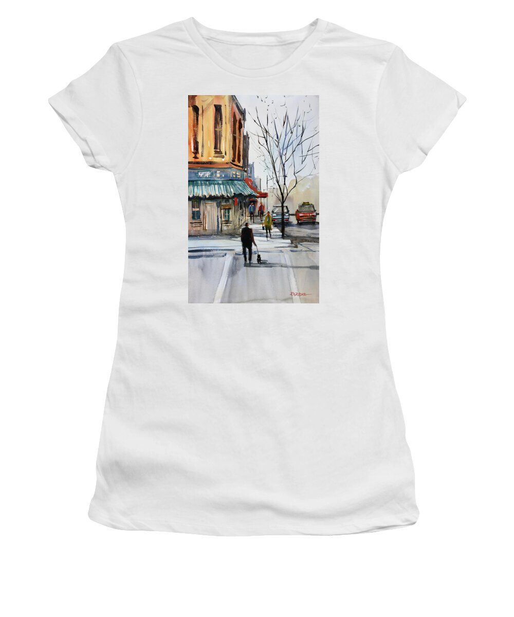 Paintings Women's T-Shirt featuring the painting Walking the Dog by Ryan Radke