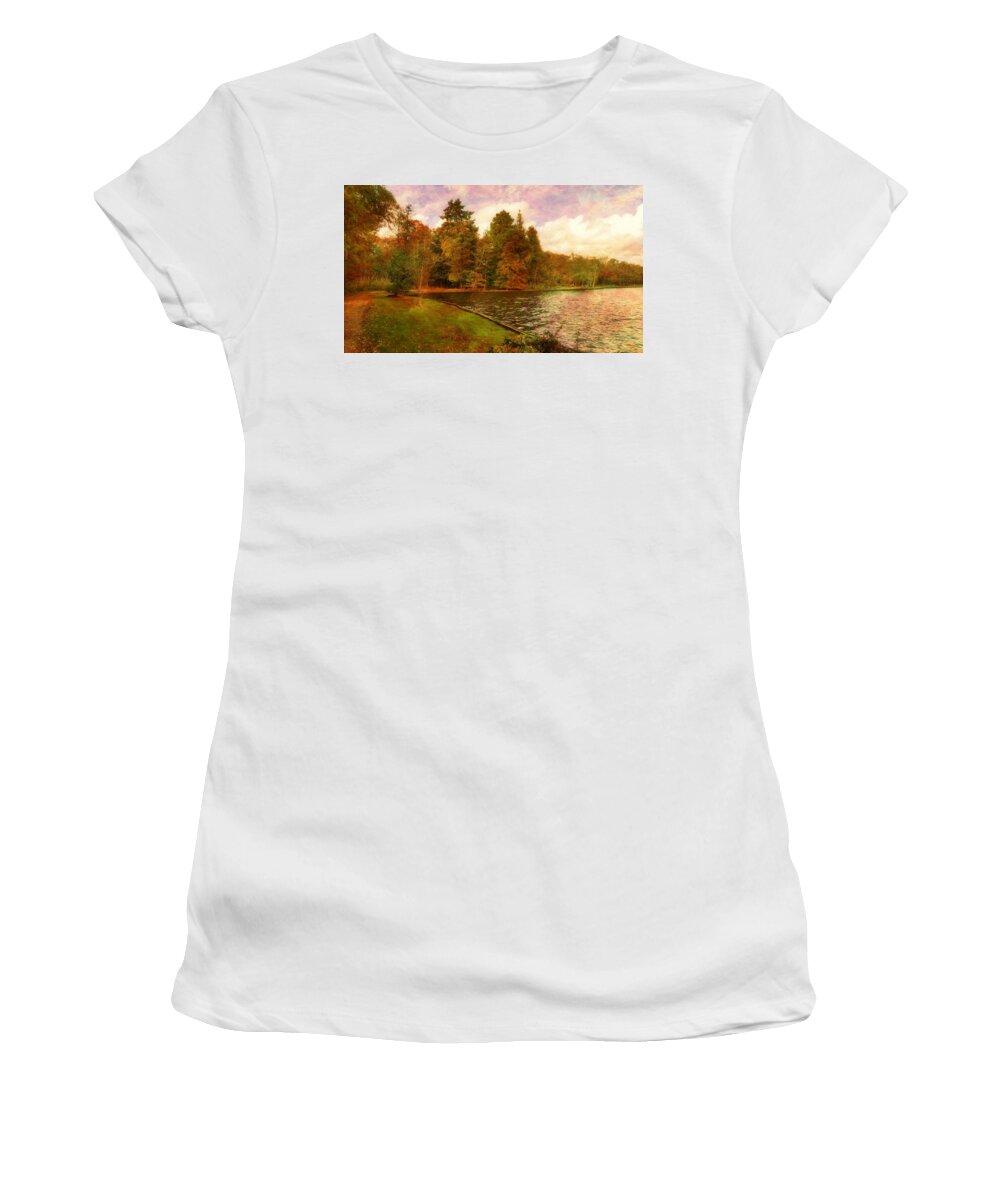 Nature Women's T-Shirt featuring the photograph Walking The Forest Trail by the lake by Stacie Siemsen