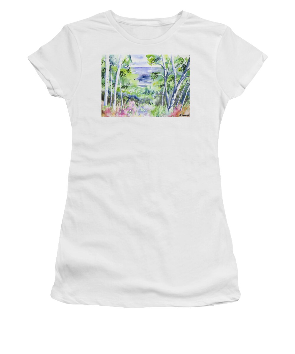 Lake Superior Women's T-Shirt featuring the painting Watercolor - Lake Superior Impression by Cascade Colors