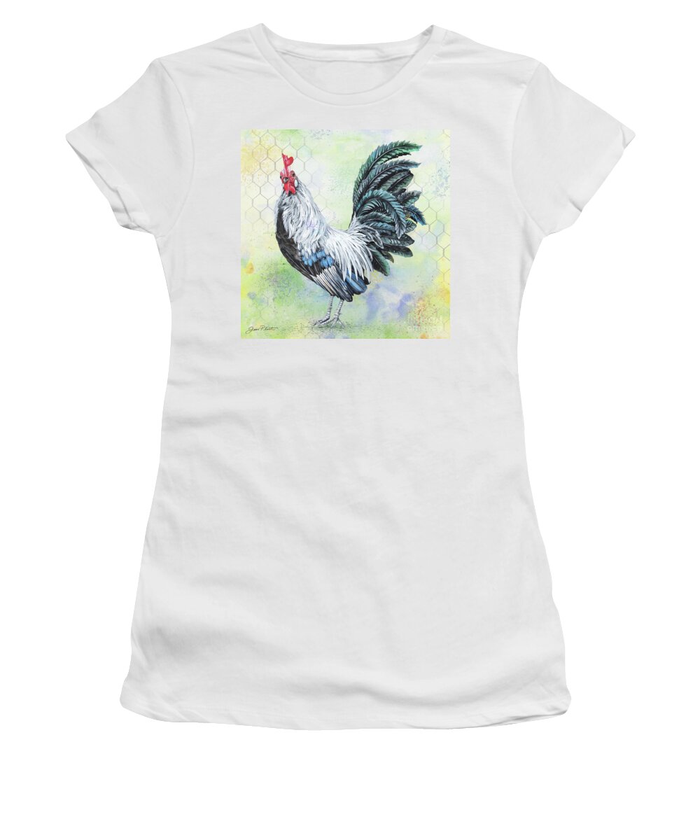 Rooster Women's T-Shirt featuring the painting Watercolor Rooster-C by Jean Plout