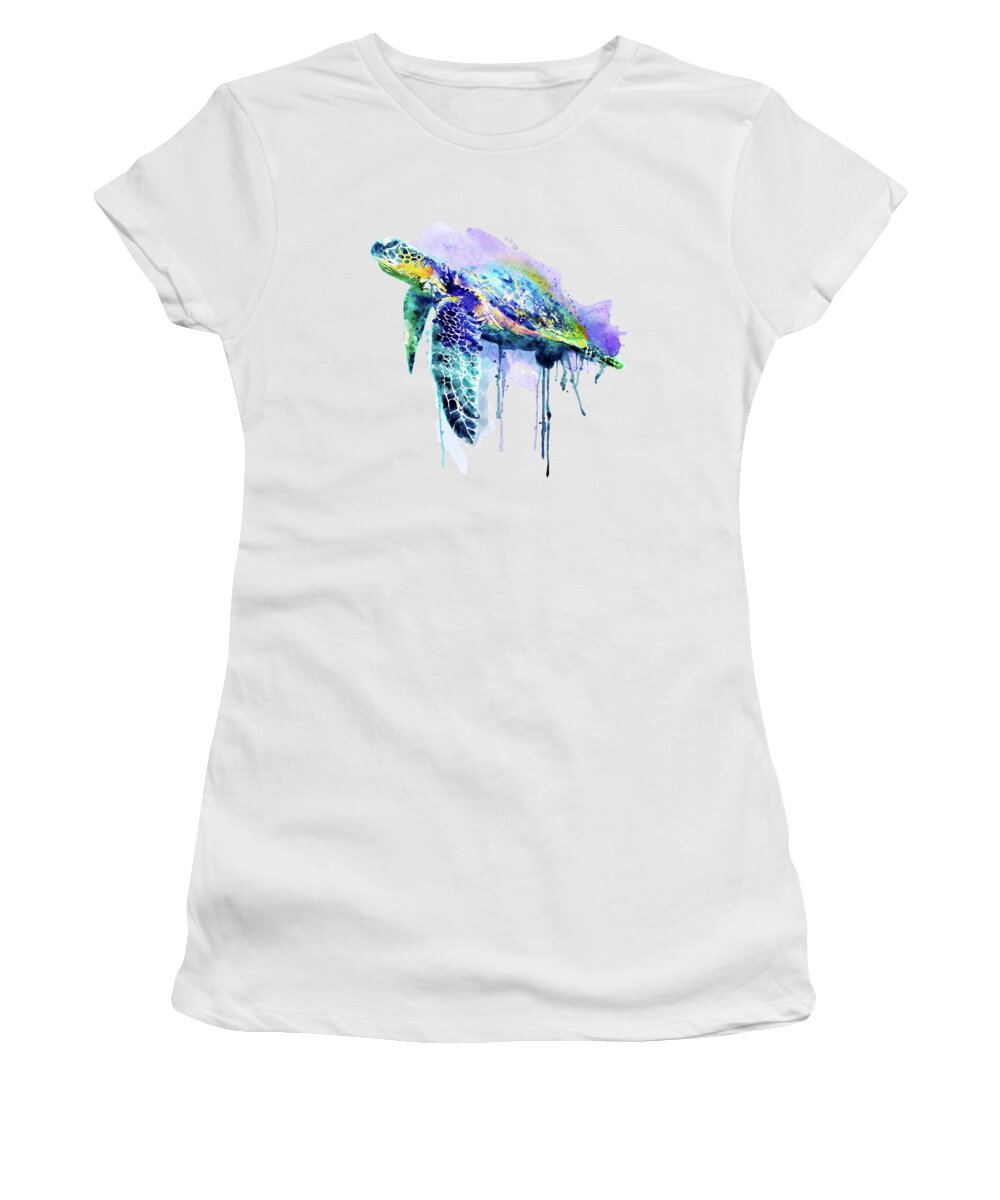 Marian Voicu Women's T-Shirt featuring the painting Watercolor Sea Turtle by Marian Voicu