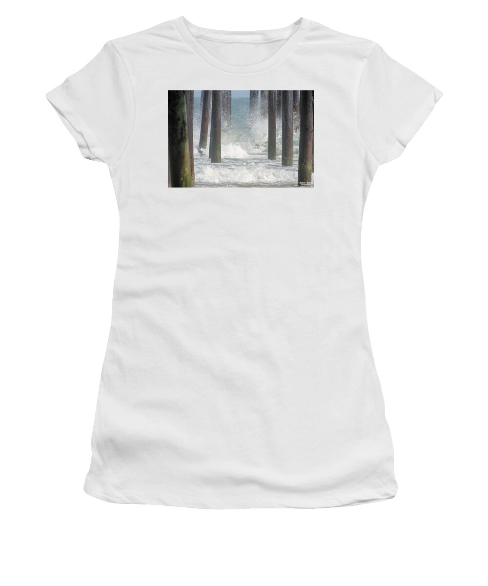 Pier Women's T-Shirt featuring the photograph Waves Under The Pier by Robert Banach