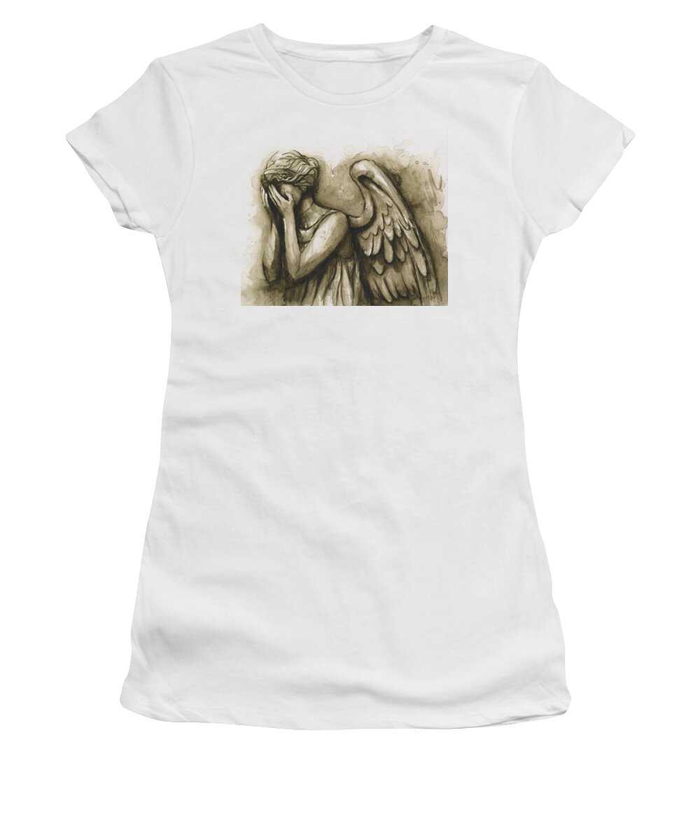 Angel Women's T-Shirt featuring the painting Weeping Angel by Olga Shvartsur