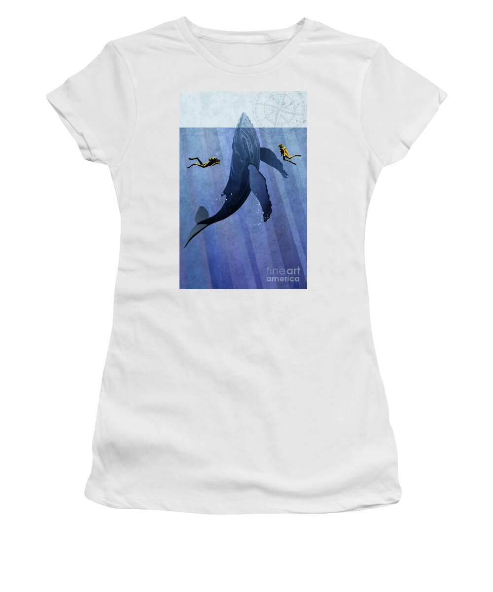 Sassan Filsoof Women's T-Shirt featuring the painting Whale Dive by Sassan Filsoof