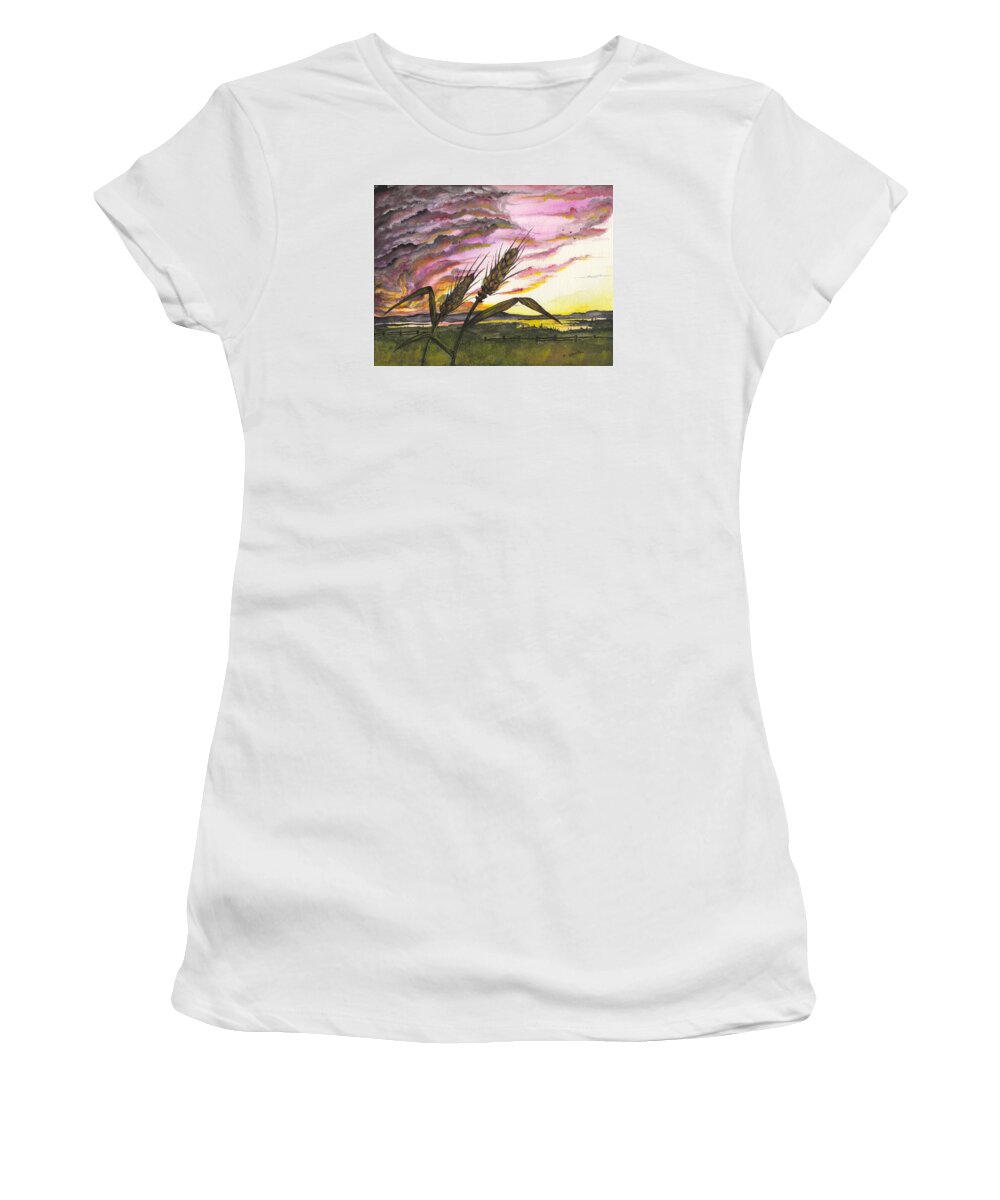 Wheat Women's T-Shirt featuring the painting Wheat field by Darren Cannell