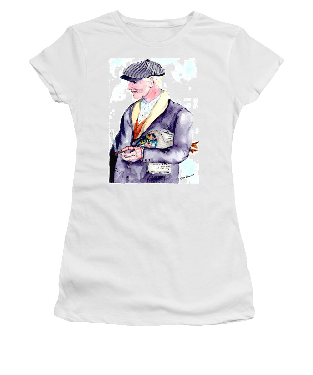 Grandpa Women's T-Shirt featuring the painting When Fish Were Wrapped In Newspaper by Philip Bracco