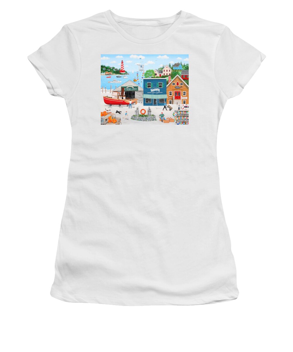 Folk Art Women's T-Shirt featuring the painting Where the Buoys Are by Wilfrido Limvalencia