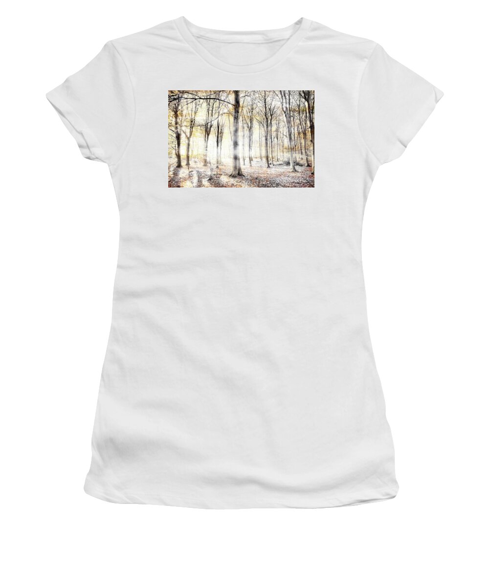Woodland Women's T-Shirt featuring the photograph Whispering woodland in autumn fall by Simon Bratt
