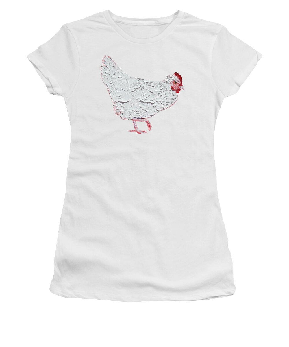Chicken Women's T-Shirt featuring the painting White chicken on white background by Jan Matson