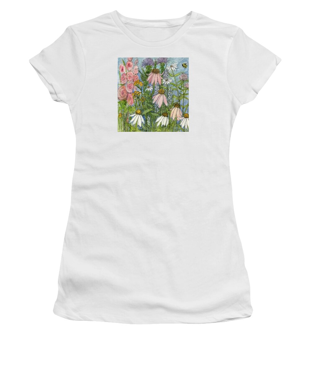 Nature Women's T-Shirt featuring the painting White Coneflowers in Garden by Laurie Rohner