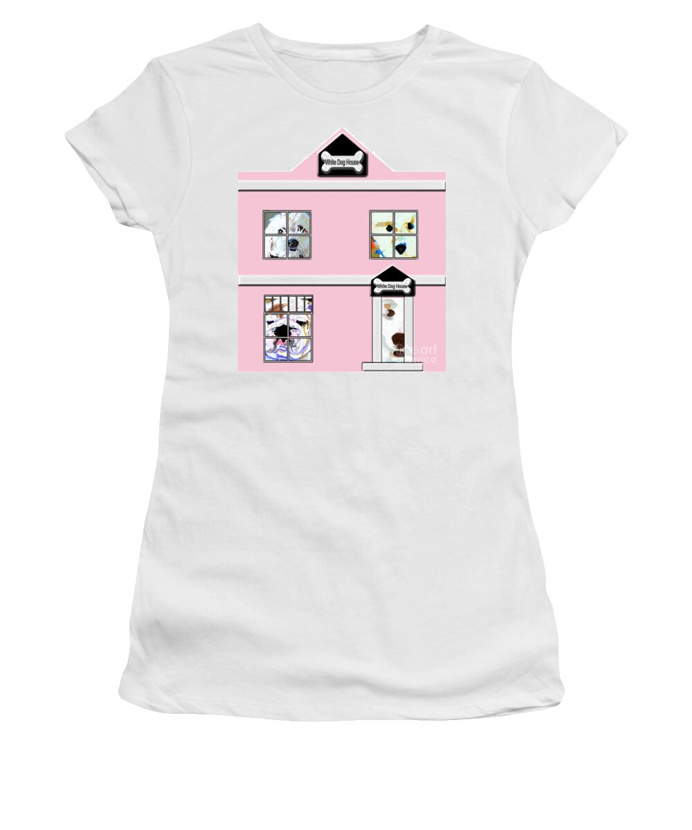 Dog Women's T-Shirt featuring the painting White Dog House by Candace Lovely