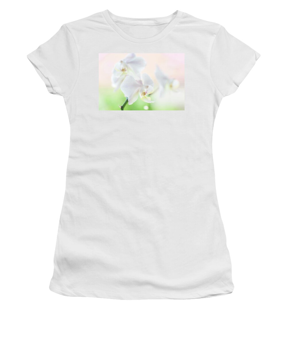 Jenny Rainbow Fine Art Photography Women's T-Shirt featuring the photograph White Orchid Macro 21. Series Elegance by Jenny Rainbow
