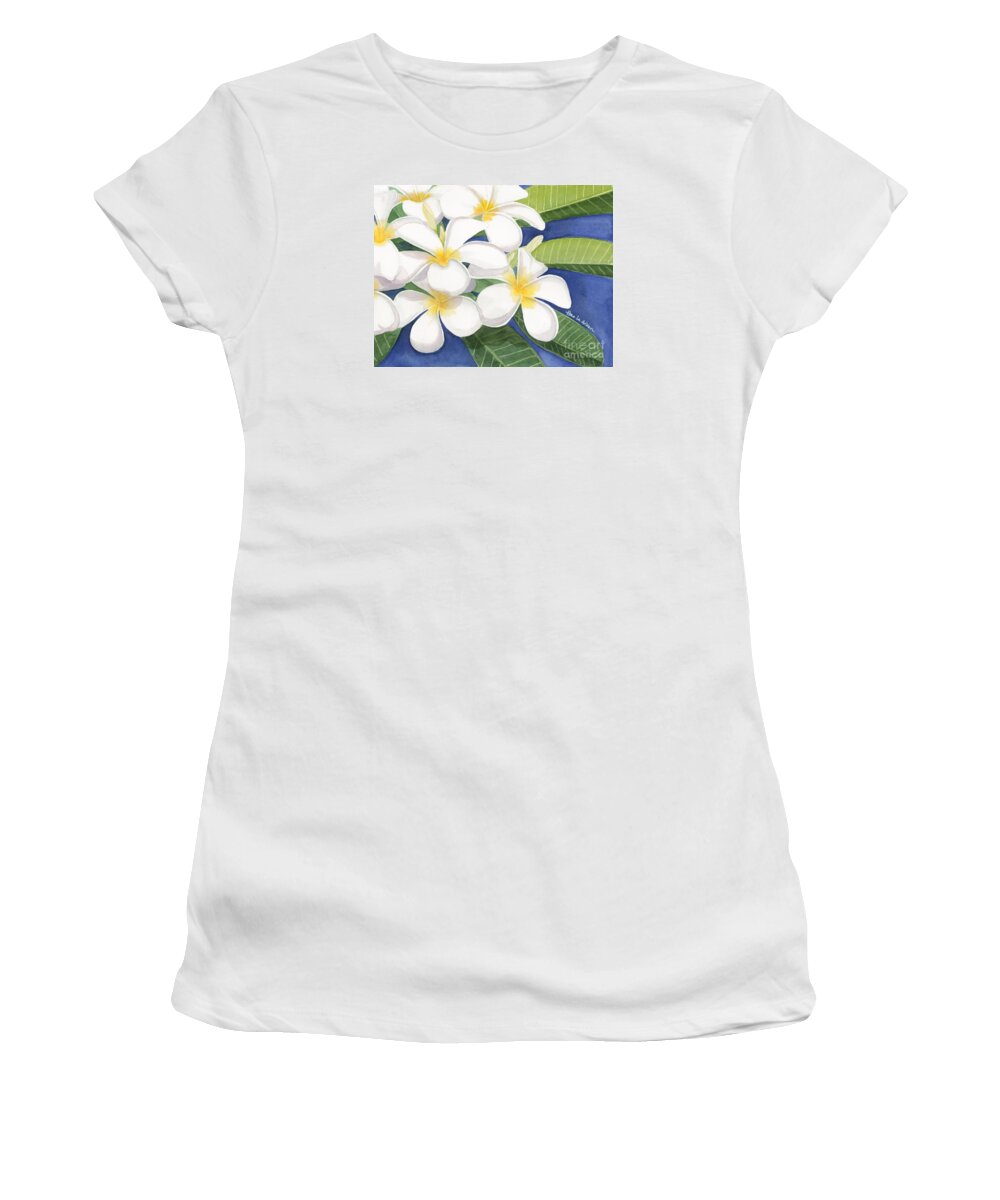 Hao Aiken Women's T-Shirt featuring the painting White Plumerias I - Watercolor by Hao Aiken