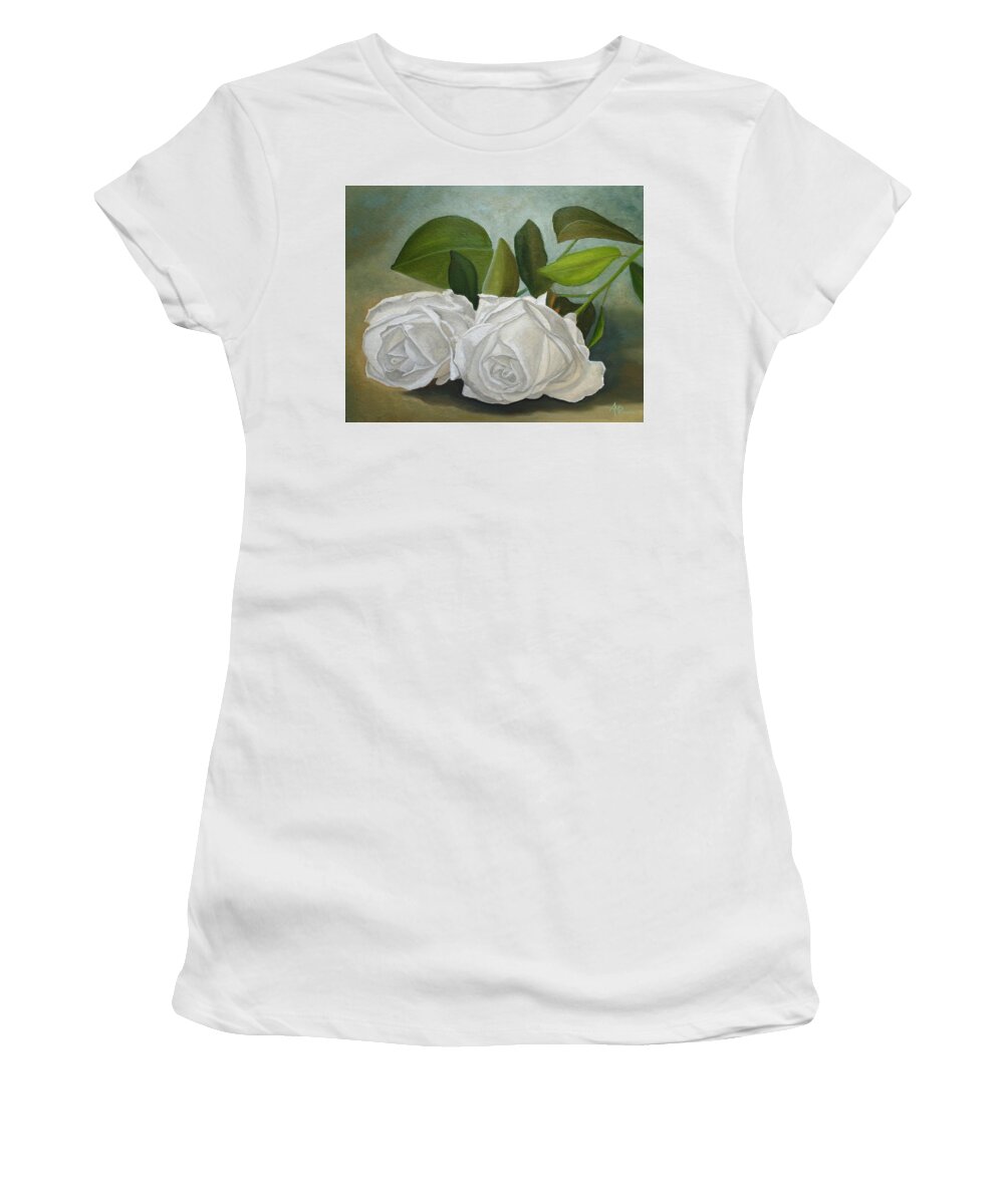 White Roses Women's T-Shirt featuring the painting White Roses by Angeles M Pomata