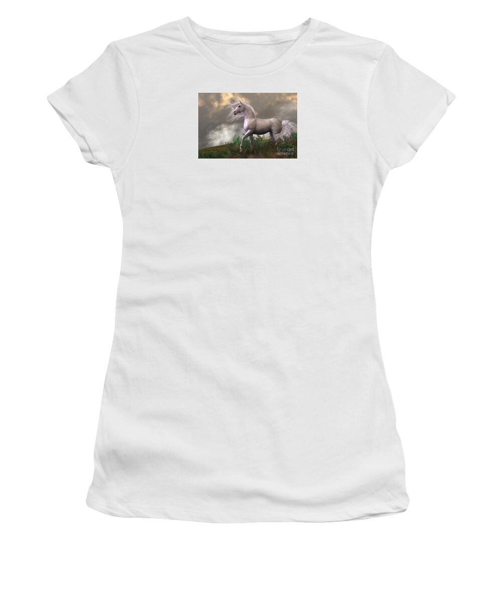 Unicorn Women's T-Shirt featuring the painting White Unicorn Stallion by Corey Ford