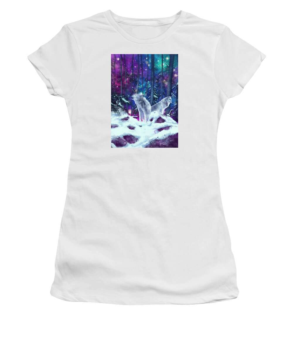 Wolf Women's T-Shirt featuring the painting White Wolves by Bekim M