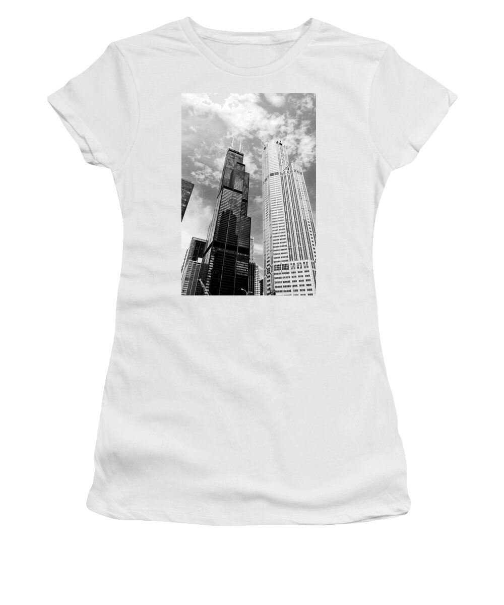 Sears Tower Women's T-Shirt featuring the photograph Willis Tower With Clouds by Michelle Calkins