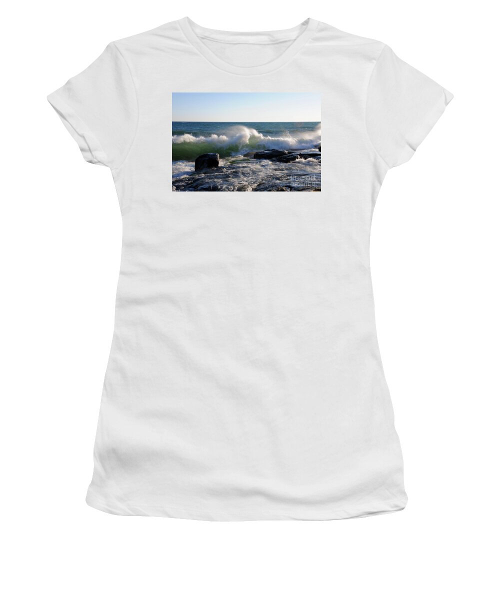 North Shore Women's T-Shirt featuring the photograph Wind blown Waves by Sandra Updyke