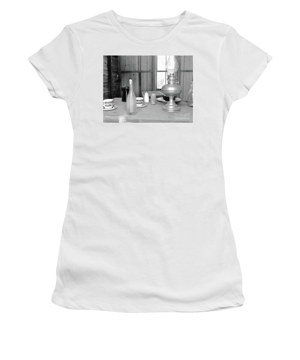 Table Women's T-Shirt featuring the photograph Window To The Past B - W by D Hackett