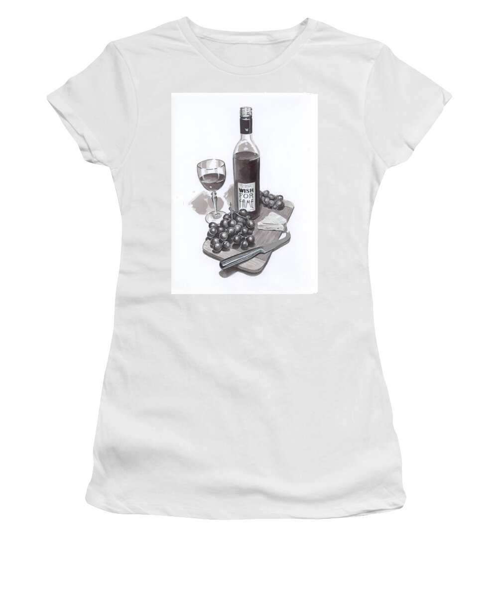 Kitchen Women's T-Shirt featuring the drawing Wine and Cheese by Brandy Woods