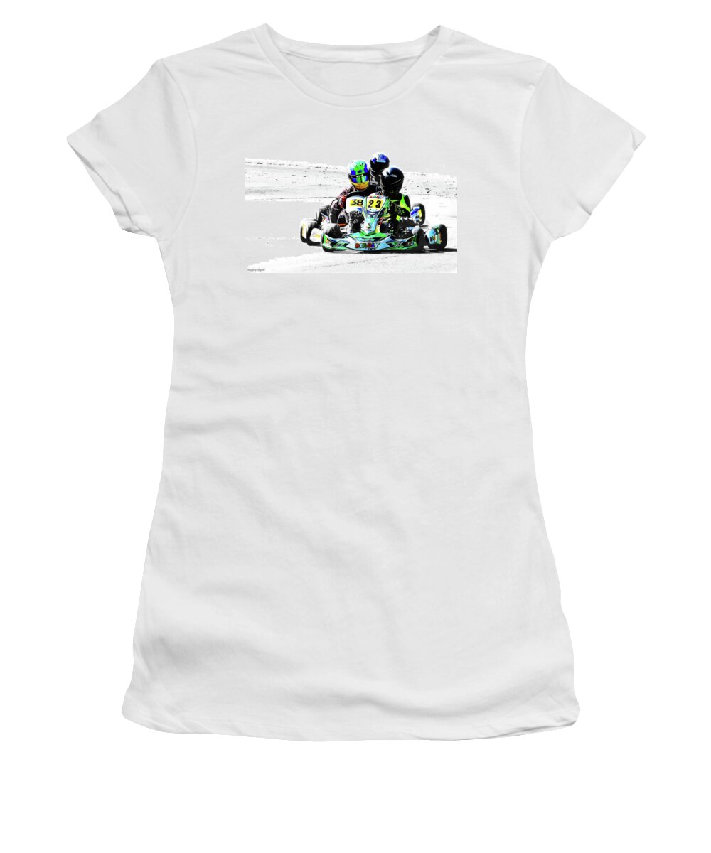 Wingham Go Karts Australia Women's T-Shirt featuring the photograph Wingham Go karts 09 by Kevin Chippindall