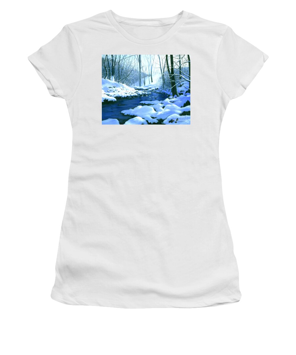 Snow Women's T-Shirt featuring the painting Winter Blues by Michael Swanson