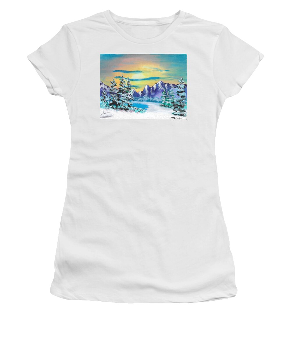 Mountains Women's T-Shirt featuring the painting Winter Mountains by David Bigelow