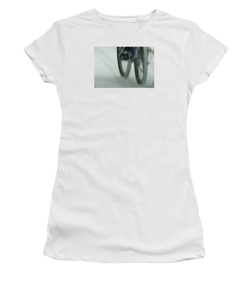 Bicycle Women's T-Shirt featuring the photograph Winter Ride by Linda Shafer