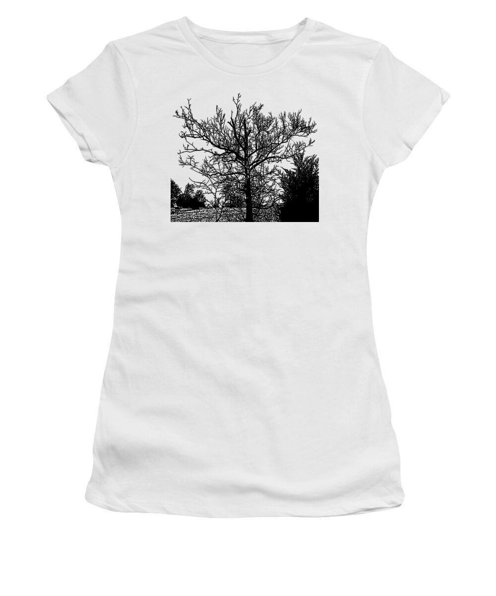 Tree Women's T-Shirt featuring the mixed media Winter Tree 4 by Belinda Landtroop