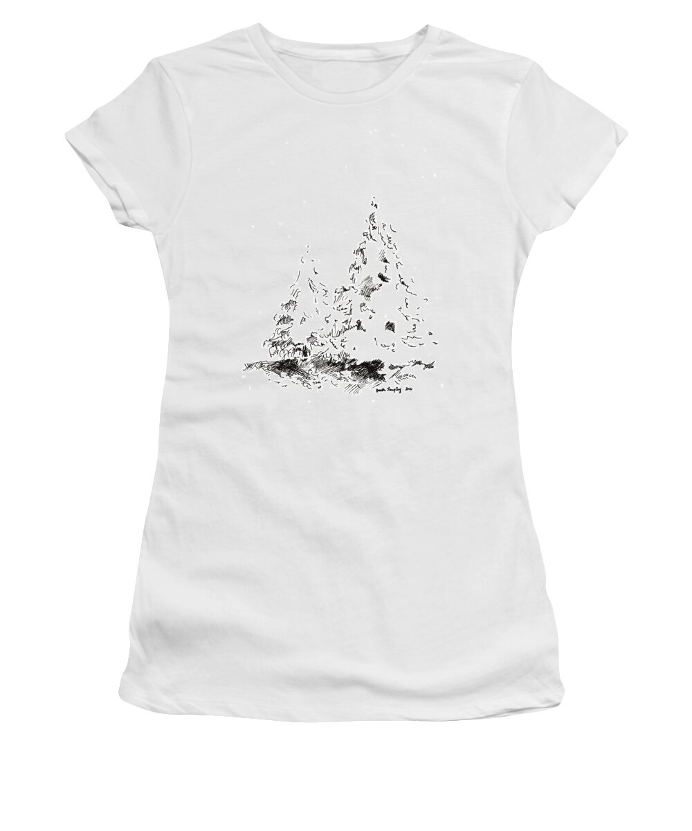 Trees Women's T-Shirt featuring the drawing Winter Trees 1 - 2016 by Joseph A Langley