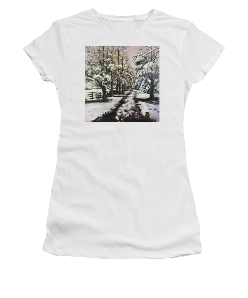 Winter Women's T-Shirt featuring the painting Winter walk by Gloria Smith