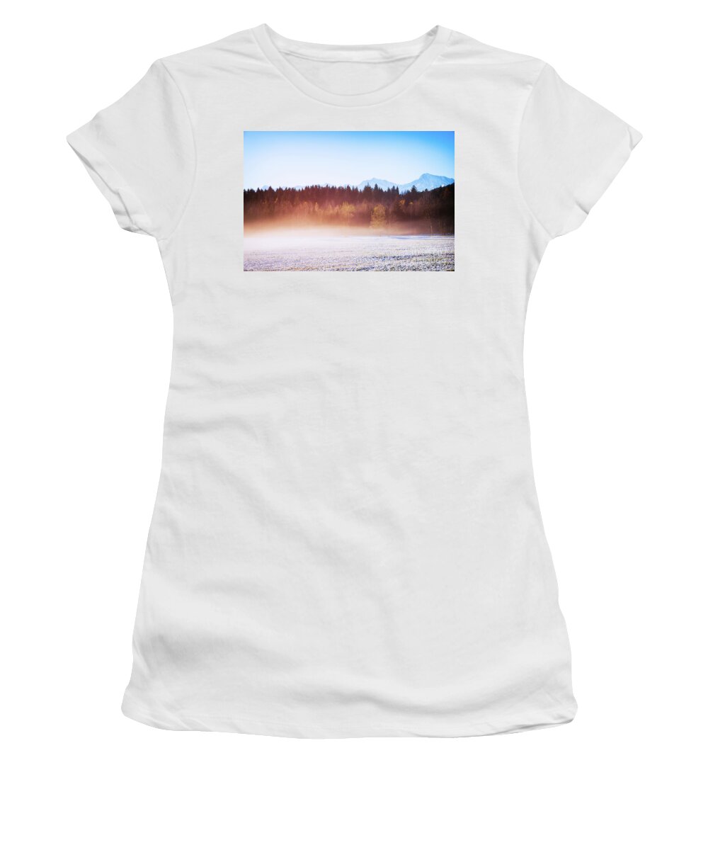 Fog Women's T-Shirt featuring the photograph Winter wood with fog by Silvia Ganora