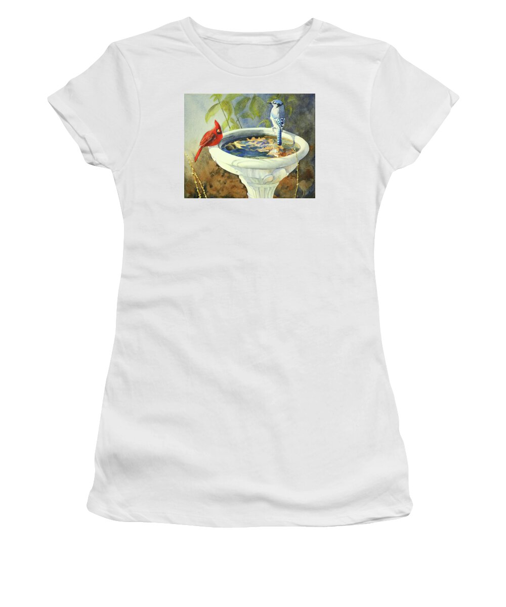 Birds Women's T-Shirt featuring the painting Winter's Harbingers by Brenda Beck Fisher
