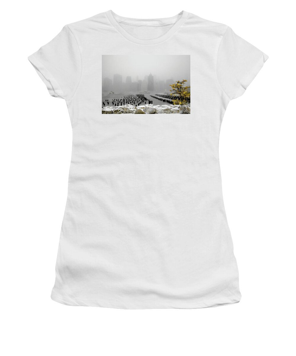 Ny Women's T-Shirt featuring the photograph Wintry Lower Manhattan by Steve and Sharon Smith