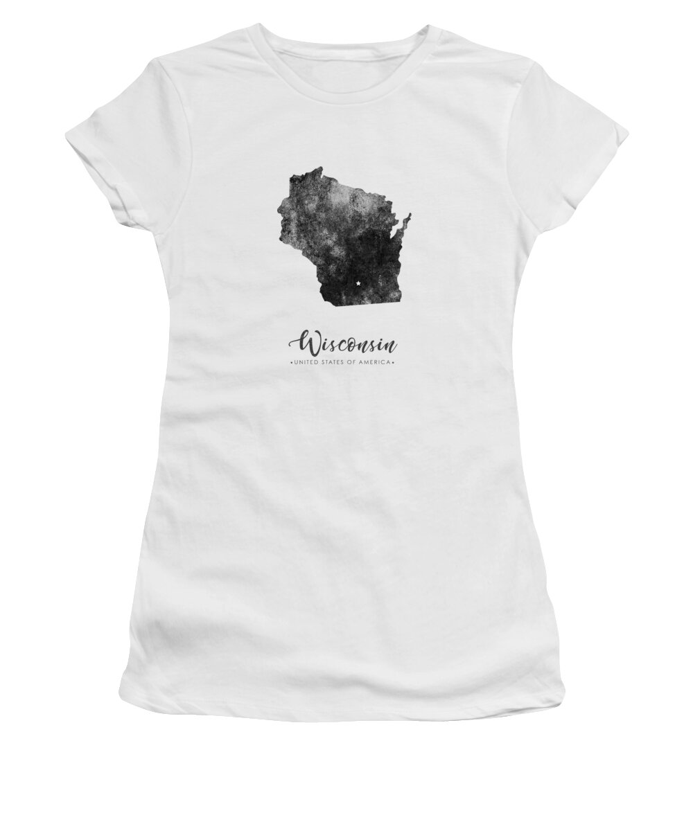Wisconsin Women's T-Shirt featuring the mixed media Wisconsin State Map Art - Grunge Silhouette by Studio Grafiikka