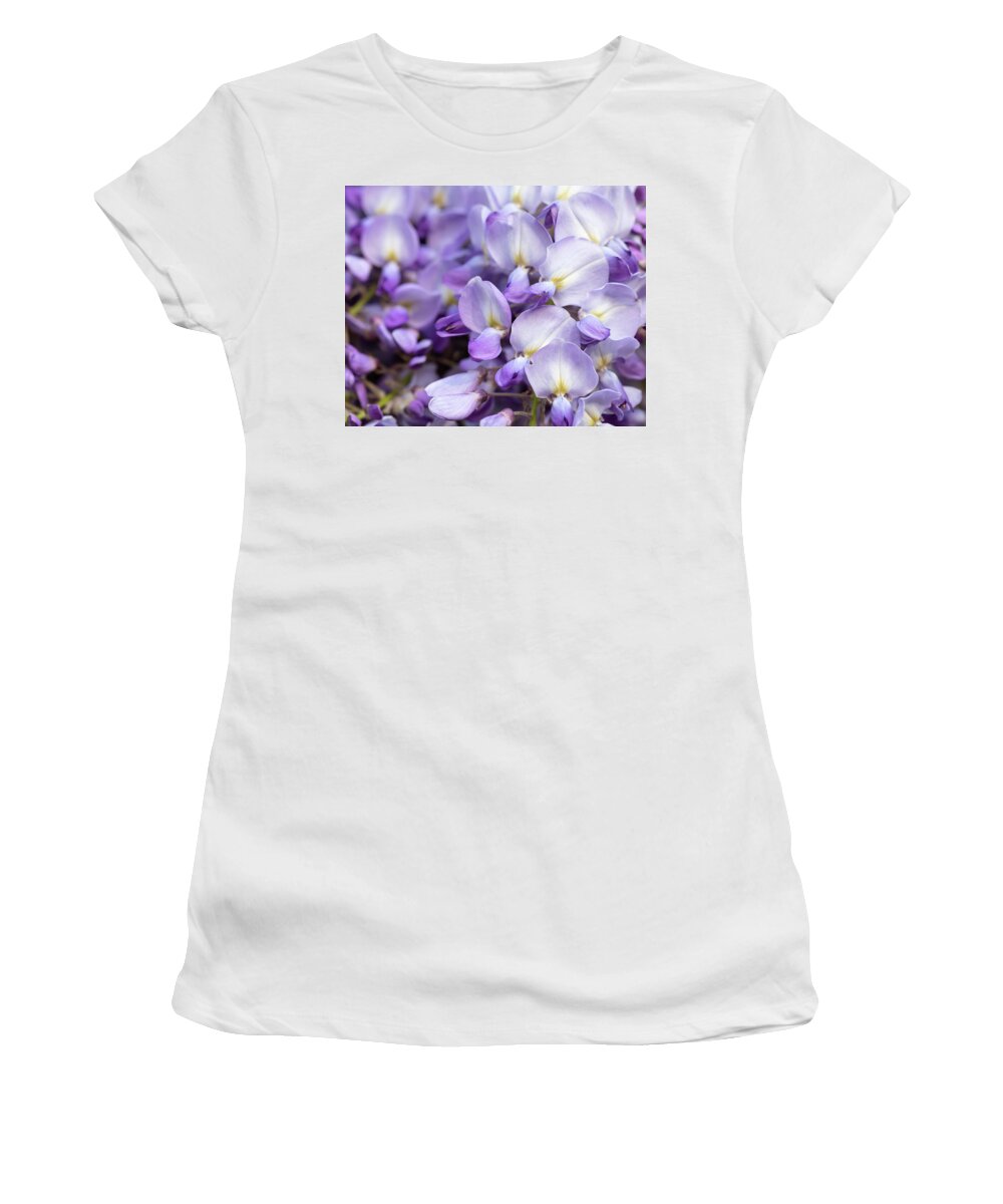 Wisteria Women's T-Shirt featuring the photograph Wisteria Macro by Catherine Avilez