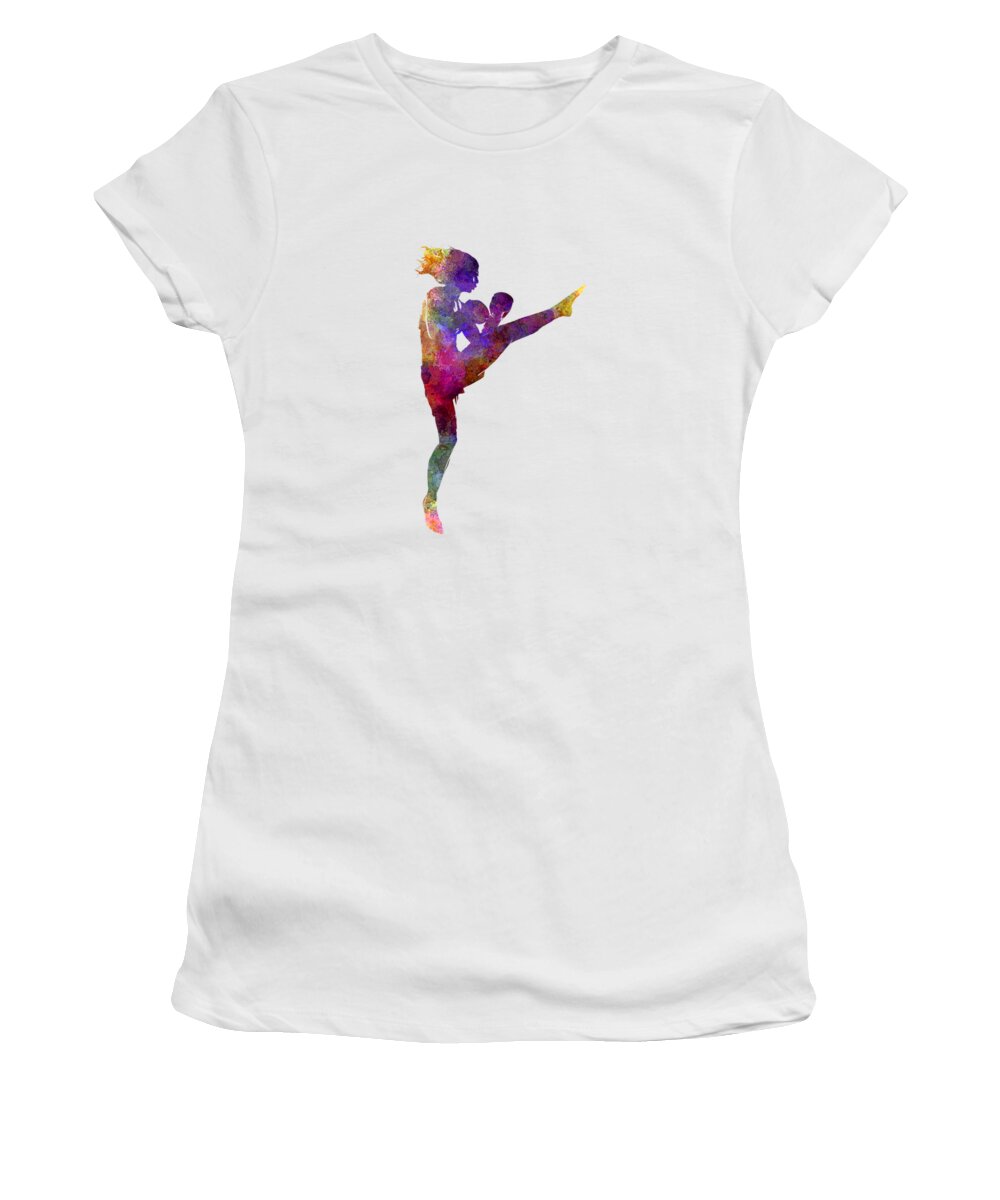 Boxing Women's T-Shirt featuring the painting Woman boxer boxing kickboxing silhouette isolated 01 by Pablo Romero