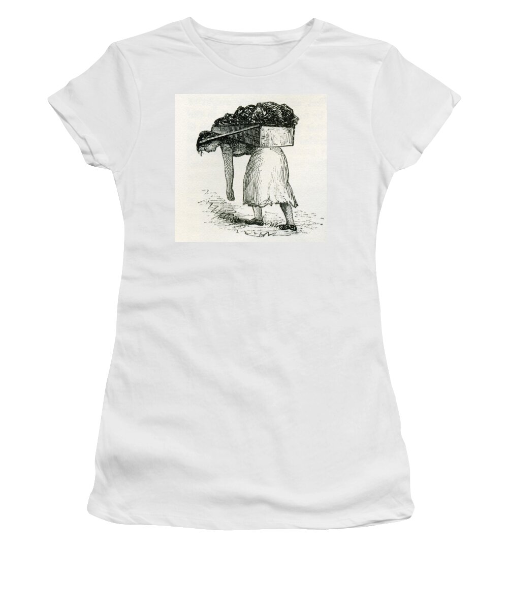 Bad Women's T-Shirt featuring the drawing Woman Carrying Coal To Surface In East by Vintage Design Pics