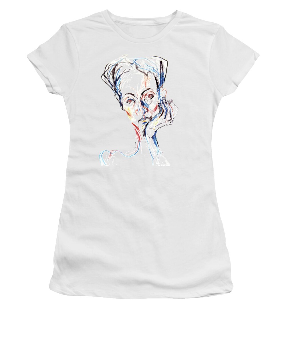 Original Painting Women's T-Shirt featuring the drawing Woman expression by Marian Voicu