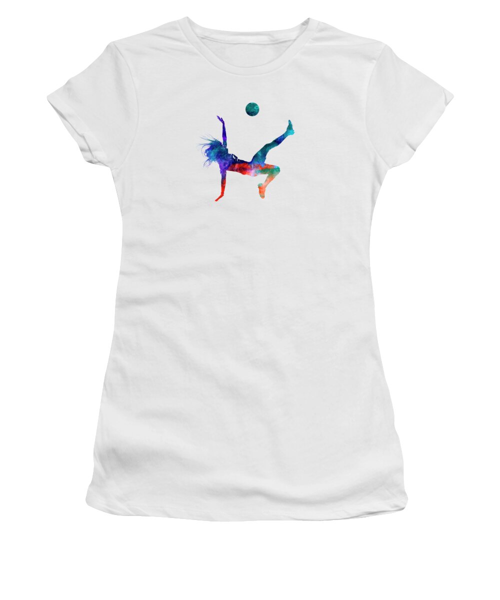 Soccer Women's T-Shirt featuring the painting Woman soccer player 08 in watercolor by Pablo Romero
