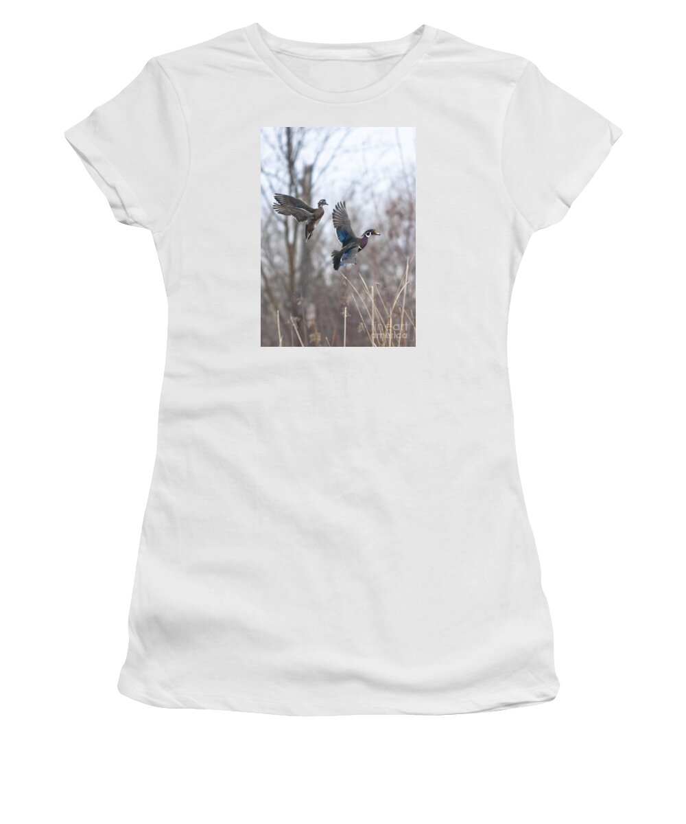Duck Women's T-Shirt featuring the photograph Wood Flight by Douglas Kikendall