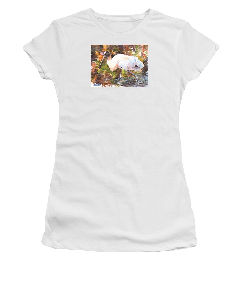 Woodstork Women's T-Shirt featuring the painting Woodstork by Claudia Hafner