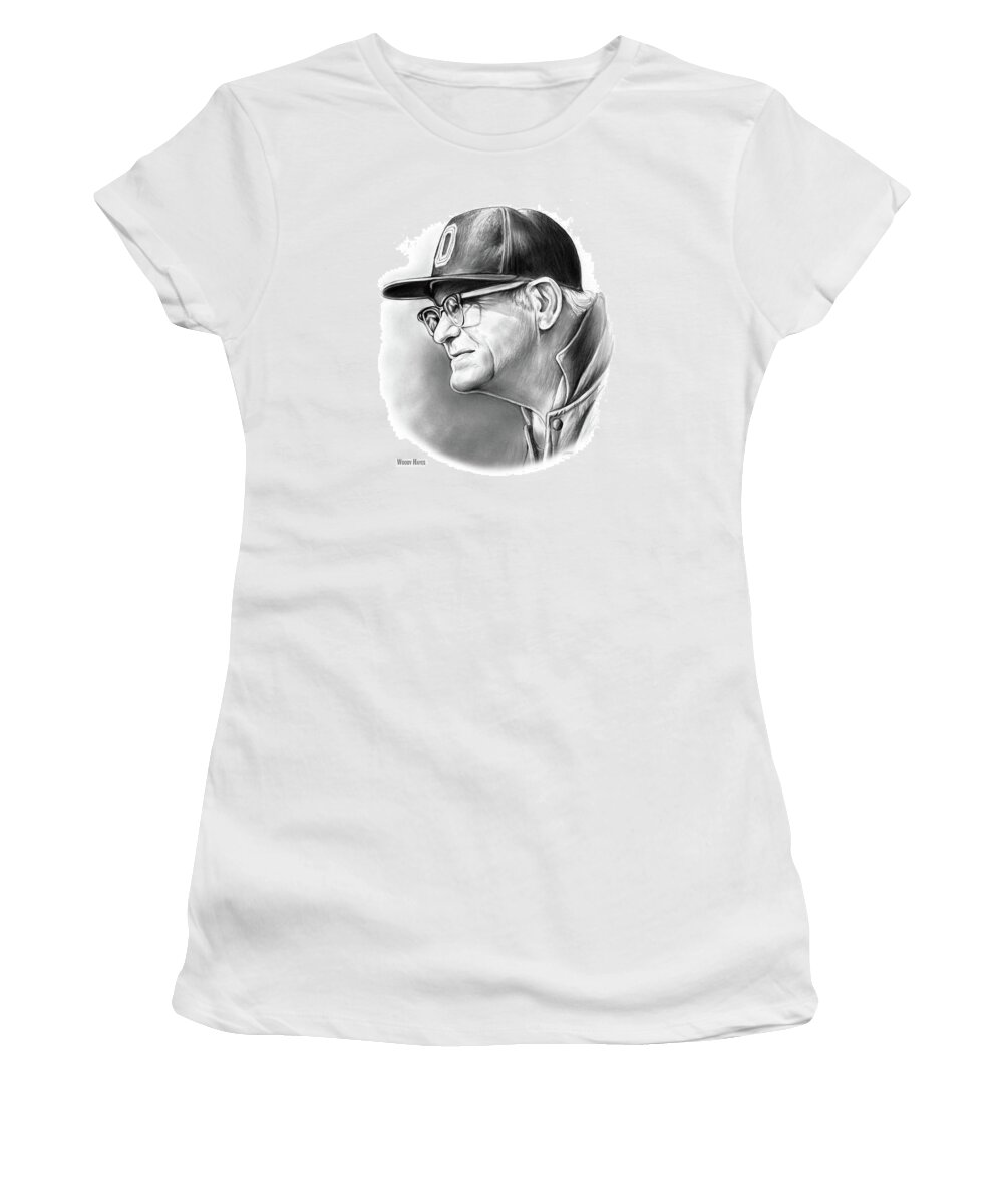 Pencil Women's T-Shirt featuring the drawing Woody Hayes by Greg Joens