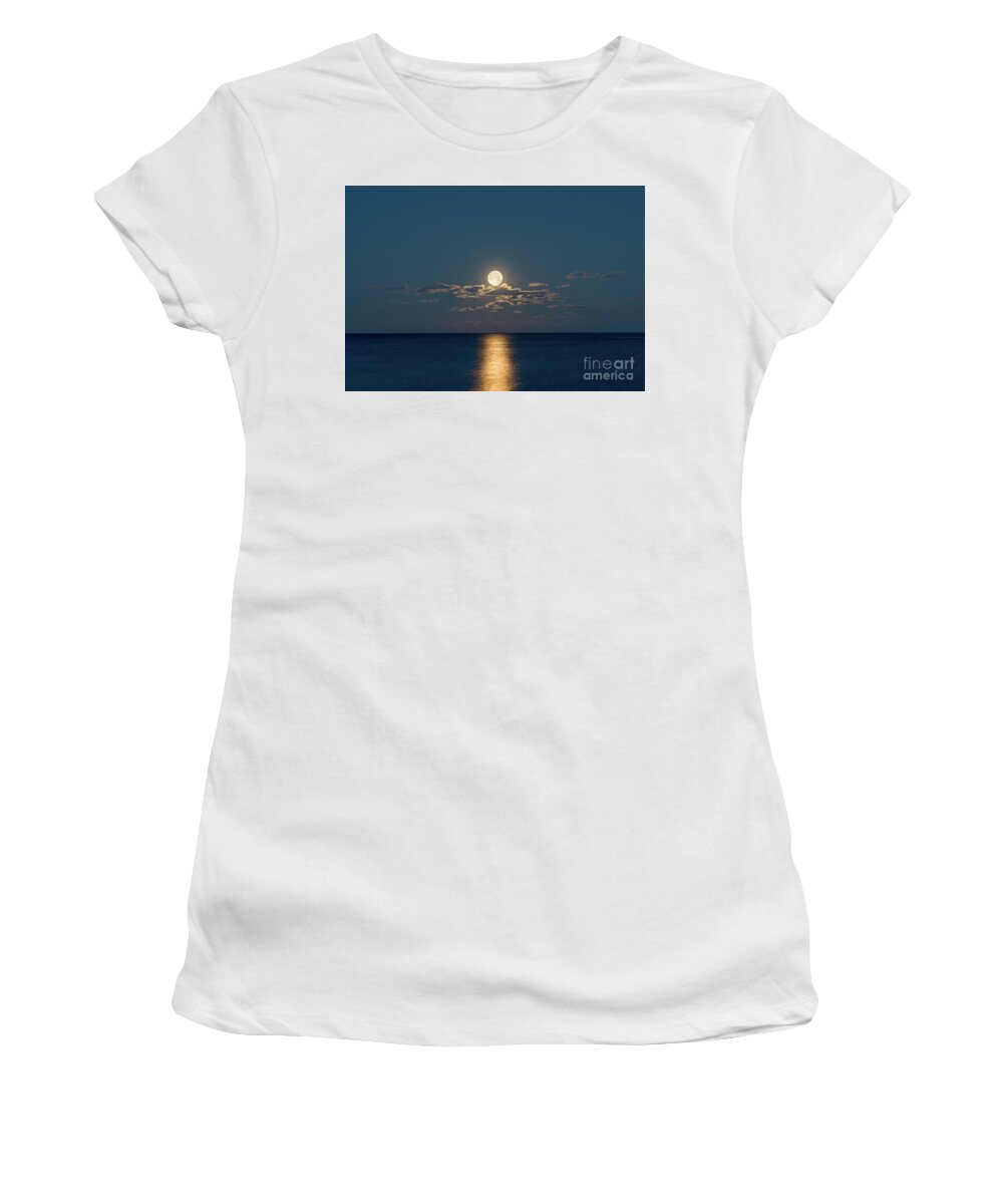 Atlantic Ocean Women's T-Shirt featuring the photograph Worm Moon Over The Atlantic by Michael Ver Sprill